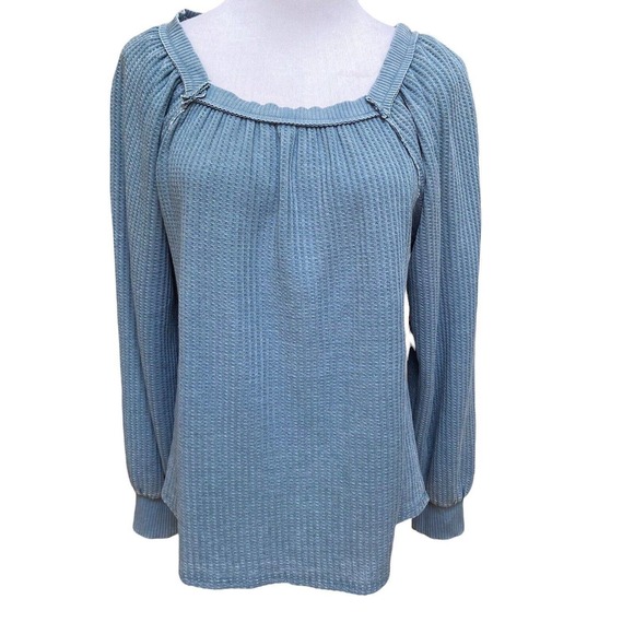 American Rag Peasant Top Women's Size Small Blue LS Waffle NWT EP117 - Picture 1 of 4